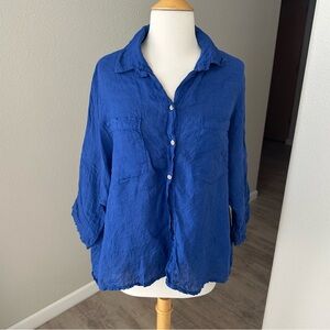 100% Lightweight Linen 3/4 Sleeve Button Down Blouse